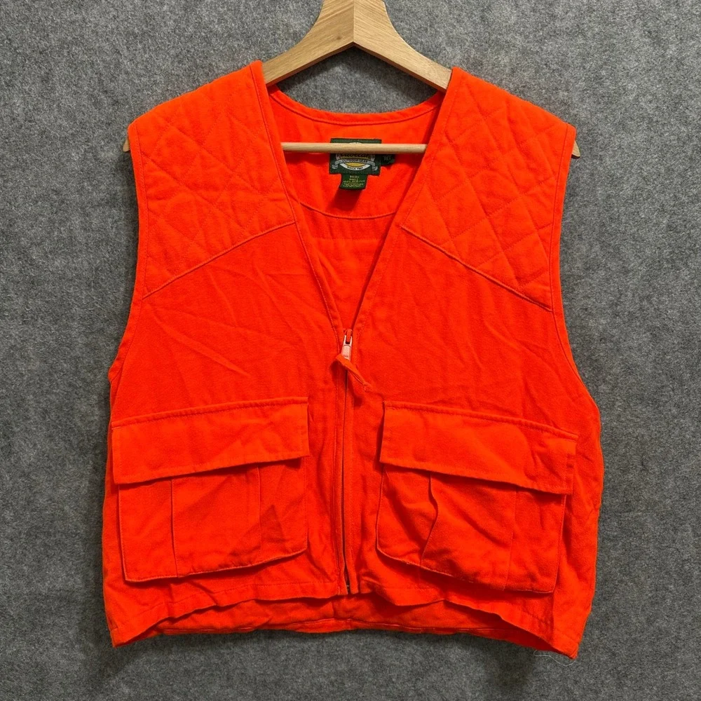 Cabela's Hunting Vest‎ Mens L Orange Blaze Quilted Game Pocket Full Zip Regular